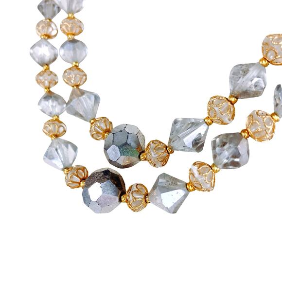 VTG Double Strand Graduated Faceted Mirror AB Crystal Glass Necklace on Wire - Picture 1 of 6